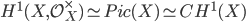 H^{1}(X,\mathcal{O}_X^\times) \simeq Pic(X) \simeq CH^1(X)