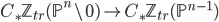 C_\ast \mathbb{Z}_{tr}(\mathbb{P}^n \setminus 0) \to C_\ast \mathbb{Z}_{tr}(\mathbb{P}^{n-1})