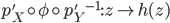 p'_X \circ \phi \circ {p'_Y}^{-1} : z \mapsto h(z)